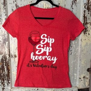 Red Sip Sip Hooray Valentine's Tee